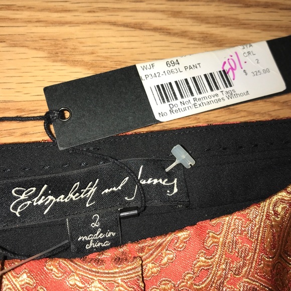 Elizabeth and James $325 Orange Brocade Pants 2 - Picture 3 of 8